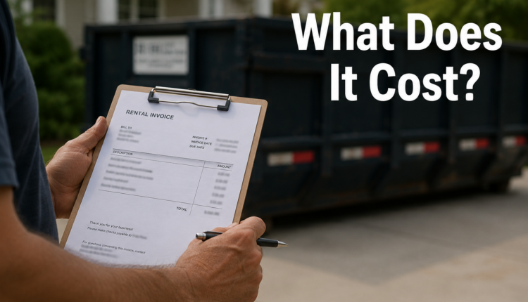 Contractor reviewing rental invoice outdoors